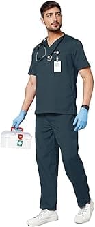 KNYAActive Men's 5-Pocket Scrub Suit | Set of Top & Bottom | Half Sleeves | V Neck | Breathable Fabric | Comfortable | Durable | Uniform for Doctors, Nurses and Dentists