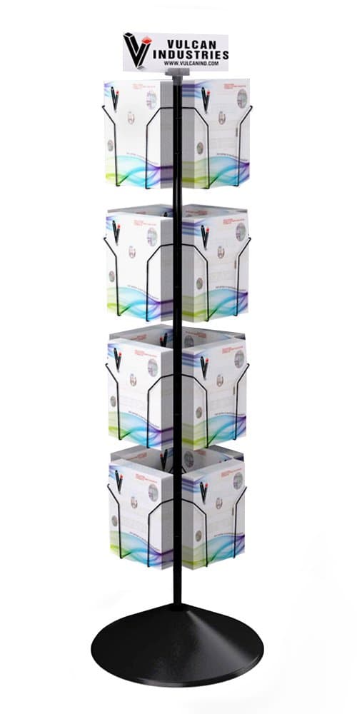 Rotating 16-Pocket Wire Magazine Rack with 2” Pockets and Flat Base