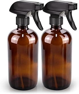 Glass Spray Bottle, Amber Glass Spray Bottle Set & Accessories Refillable for Plants Window Cleaners Aromatherapy Facial Hydration Watering Flowers Hair Care (2 Pack/16 oz) (Amber)