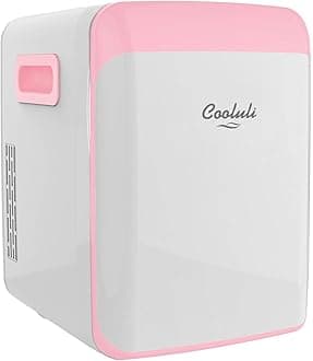 Cooluli 15L Mini Fridge for Bedroom - Car, Office Desk & College Dorm Room - 12V Portable Cooler & Warmer for Food, Drinks, Skin Care, Beauty, Makeup & Cosmetics - AC/DC Small Refrigerator (Pink)