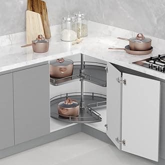 FittingsCo Premium Solid Base 3/4 Carousel for Kitchen Corner L Cabinets 740mm Diameter 2 Colours Adjustable Height (Anthracite)