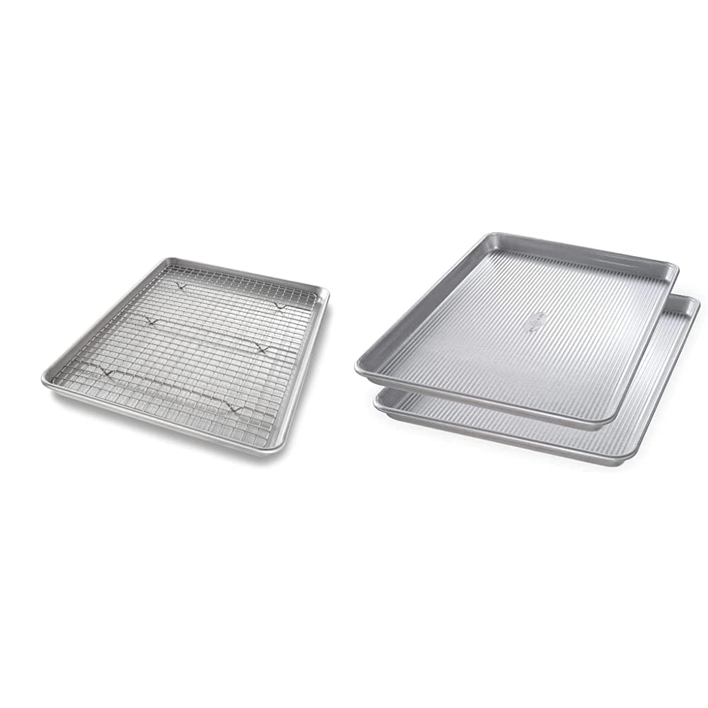 USA Pan Bakeware Half Sheet Baking Pan and Bakeable Nonstick and Cooling Rack Set, Metal & Bakeware Half Sheet Pan, Set of 2, Aluminized Steel