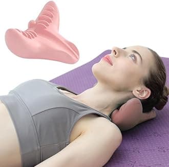 Cervical Spine Massage Pillow, Neck and Shoulder Relaxer Neck Massage Pillow, Cervical Spine Alignment Chiropractic Pillow Cervical Neck Traction Device Neck Stretcher for TMJ Pain Relief (Pink)