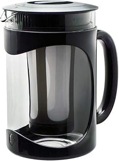 Primula Burke Deluxe Cold Brew Iced Coffee Maker, Comfort Grip Handle, Durable Glass Carafe, Removable Mesh Filter, Perfect 6 Cup Size, Dishwasher Safe, 1.6 qt, Black