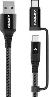 Ambrane 2 in 1 Type-C & Micro USB Cable with 3A Fast Charging Mobile Cable, 4...