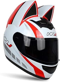 Wangbadan Adult Personalized Cat Ear Motorcycle Helmet,Men and Women Cool Cat Locomotive Motorcycle Full Face Helmet,DOT/FMVSS-218 Certification Standard,Suitable for All Seasons