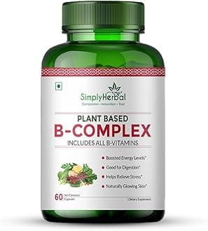 - Plant Based Vitamin B Complex Capsules, B-Complex Vitamin B1, B2, B3, B5, B6, B7, B9 & B12 | Supports Healthy Blood Cells, Metabolism & Improve Body Energy Level, 60 Capsules