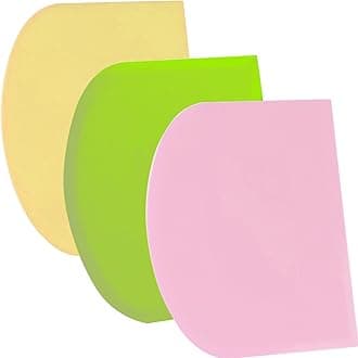 SURDOCA Dough Scraper Bench Scraper - 3P 7.1x4.9" Plastic Flexible Bowl Scraper, Sharp Edge & Angles Cake Scraper. Non-Slip Bakeware Decorating Tools Sculpting & Modeling Tools - Green+Pink+Yellow