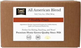 Traina Home Grown All American Sun Dried Fruit Blend -Diced Peaches, Cranberries, Blueberries, Apples, Golden Raisins, Non GMO, Gluten Free, Value Size (5 Pounds)