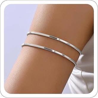 Women's 18k Gold Plated Arm Cuff Bracelet - Minimalist Silver Upper Arm Cuff for Cool