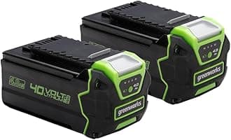 Greenworks 40V Battery Set of 2. Powerful 4Ah Lithium-Ion Batteries for All Greenworks 40V Garden and Power Tools. 3-Stage LED Charge Level. 2 Year Warranty. G40BK4X