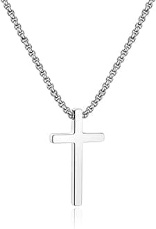 Ursteel Cross Necklace for Men, Silver Black Gold Stainless Steel Cross Pendant Necklace for Men, 16-30 Inches Box Chain, Metal