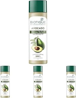 Biotique Cado Stress Relief Avocado Stress Relief Body Massage Oil | Heals and Hydrates dry skin | 100% Botanical Extracts | Suitable for All Skin Types | 200ml (Pack of 4)