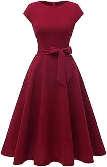 DRESSTELLS Women’s Vintage Retro 1950s Cocktail Dress, Swing Dress, Midi Party Dress, Burgundy, L