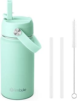 Fimibuke Kids Insulated Water Bottle, 14oz BPA FREE 18/8 Stainless Steel Travel Tumbler Double Wall Vacuum Leak Proof Kids Cup with Straw Metal Water Bottle for School Boys Girls(1 Pack, Mint)