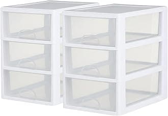 Sterilite 6-Pack 6 Quart Stacking Drawer, Clear Storage Closet Organizer, White Frame - Stackable Modular Plastic Drawers for Clothes, Accessories, Craft Supplies, Shoes or Linens
