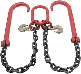 - Mytee Products 3/8" x 2' Leg G80 V Bridle Tow Chain w/Two 15" J-Hook & Eye Cradle Grab Hook - 7100 LBS WLL Long Shank J Hook Transport Tow Truck Chain for Car Towing Wrecker Recovery