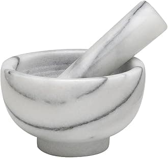 Mortar and Pestle Set, Solid Carrara Marble, 3.8-Inch, Spice Herb Grinder, Pill Crusher, Nut Butter Maker
