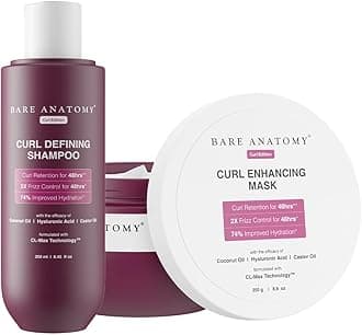 Bare Anatomy Curl Defining Shampoo + Curl Enhancing Hair Mask | Smoothens & Conditions Hair | Curl Retention & 2X Frizz Protection For 48 Hours | Sulphate & Paraben Free | Women & Men | 250 ml + 250gm