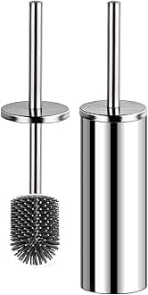 Bingobang Toilet Brush and Holder,Stainless Steel Lid Handle,Silicone Deep Cleaner Toilet Brushes with Quick Drying Holder Set for Bathroom Toilet(Silver)