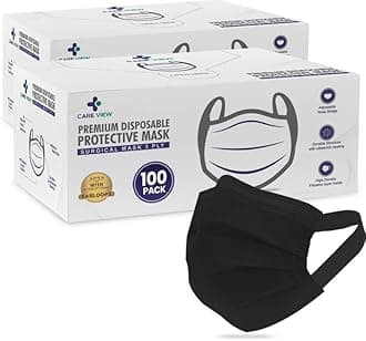 Careview N95 3 Ply Disposable Surgical Face Mask Box with FABRIC Earloop and built in Nose Pin, Certified by BFE>99% and PFE > 95%, SITRA, DRDO, ISO and CE (Pack of 200, BLACK)