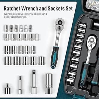 Sundpey Filled Tool Box, 281 Pieces, Portable, Complete Tool Sets for Men and Women, with Socket Wrench Set