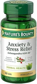 Nature's Bounty Anxiety and Stress Relief, Contains Ashwagandha and L-Theanine for Occasional Anxiety and Stress*, 50 Tablets