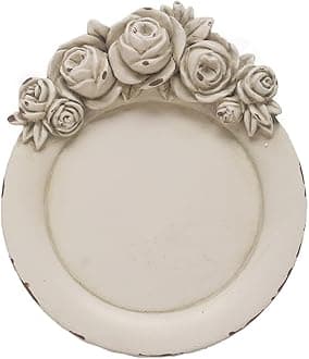 Vintage Tray Antique Trinket Dish, Round Small, Rings Earrings Holder with Sophisticated 3D Floral Decoration, Mini Storage Organizer, Gift, Aesthetic Room Decor (Distressed White Flower)