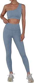 Workout Sets for Women 2 Piece High Waisted Leggings with One Shoulder Stretchy Sports Bra Gym Tracksuits