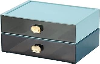 – OSteed Office Desk Organiser Drawers, Stackable Desktop Storage Drawer, Plastic A4 Drawer Organiser, Stationery Storage Unit, Letter Box, Countertop Tabletop Toiletry Storage Drawers, 2 Large BU&CYAN