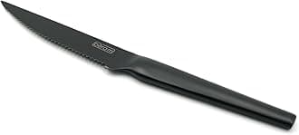 4.5 Inch Steak Knife Serrated 3CR13 Stainless Steel Blade with Black Oxide Coating SS430 Handle Non-Stick Scratch-Resistant Knife for Effortless Meat Cutting