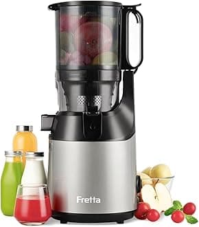 Cold Press Juicer, Fretta Slow Masticating Machines with 135mm&1.8L Chute, Fit Whole Fruits & Vegetables, Easy Clean,Self Feeding Juicer with High Juice Yield, BPA Free Tritan 250W (Grey)