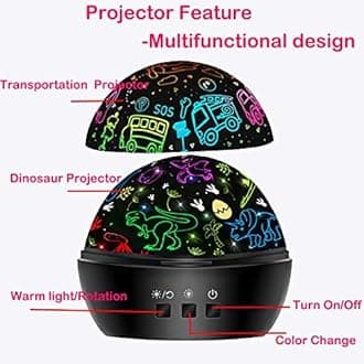 HONGID Night Light for Kids,Dinosaur Night Light Projector for Kids Toddler Boys,2 in 1 Toys for 3-8 Year Old Boys,Chirstmas Xmax Birthday Gifts for Children,Baby Toys Stocking Stuffer-Light Black