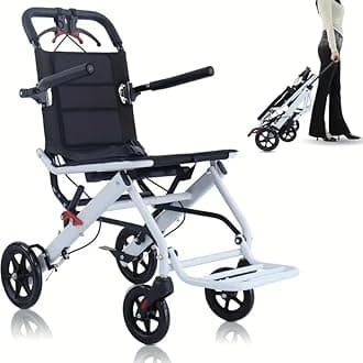 Ultra Lightweight Elderly Transport Wheelchair Weighs only 18 lbs. Portable Lightweight Folding Transport Chair, Removable Flip Armrests, with Locking Handbrake, Supports 220 lbs