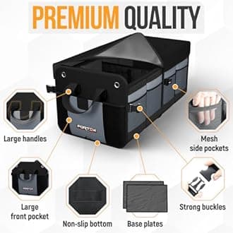 FORTEM Car Boot Organiser, SUV Boot Tidy, Trunk Storage, Collapsible Multi Compartment Car Organiser, Non Slip Bottom, Adjustable Securing Straps, Foldable Cover (50L)