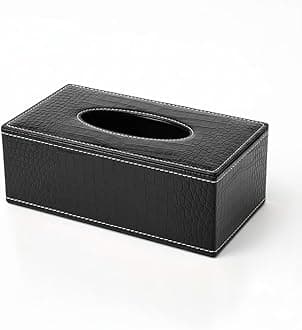 oddpod™ PU Leather Rectangular Tissue Box Holder/Napkin & Paper Towel Dispenser with Magnetic Bottom Lid for Office, Home, Hotel, School & Salon - Croco Black