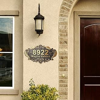 Personalized House Address Plaque 12" Cast Numbers for Outside Custom Street Name Address Sign Plate Vintage for Mailbox Door Room Classic Wall Outdoor Antique Brass