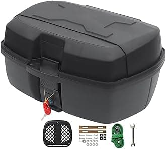 Motorcycle Trunk 47L Black, Universal Waterproof Hard Top Box with Backrest and Lock, Compatible with Motorcycle & Scooter