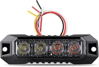 Raryloy Amber/White LED Grille Strobe Lights Kit, Deck Dash Grill Side Marker Flashing Warning Hazard Police Light for Firefighter Vehicles Van Cars SUV ATV Truck Pickup with Sync Funtion