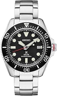 Automatic Solar Dive Watch for Men - Prospex Collection - Black Dial with Luminous Markers - Stainless Steel - Water Resistant 200M