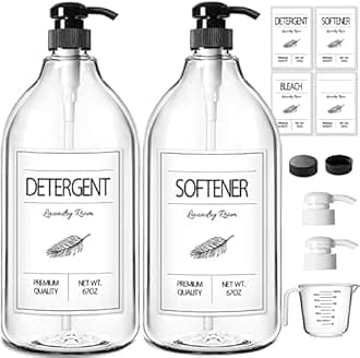 GMISUN Laundry Detergent Dispenser, 2 Pack Liquid Laundry Soap Dispenser, 64oz Storage Container for Farmhouse Laundry Room Decor, Liquid Bottle Organizer for Detergent/Softener/Bleach