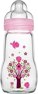 MAM Feel Good Glass Bottle Pack of 1 (1 x 260 ml), MAM Bottle with Medium Flow MAM Teats Size 2, Newborn Essentials, MAM Baby Bottles for 2+ Months, Pink
