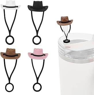HASTHIP® 4 Pack Silicone Cowboy Hat Straw Covers Cap Compatible with Stanley Cup 30 40 oz, Cute Funny Tumbler Straw Topper Accessories for Man & Woman Valentine's Day Gifts