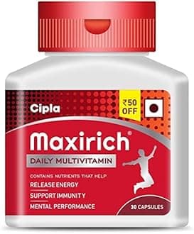 Maxirich Daily Multivitamin (30 Capsules) for Men & Women with Essential Nutrients, Vitamins, Minerals, Anti-oxidants for Building Immunity & Energy (Bottle Pack)