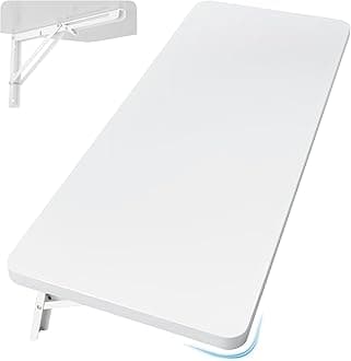 Neoaider Wall Mounted Folding Table 39.4”L x 19.7”W, Laundry Folding Table with Heavy Duty Metal Collapsible Shelf Brackets, Wall Mounted Desk Fold Down for Small Spaces, White