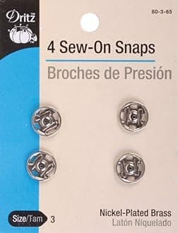 Dritz 80-3-65 Sew-On Snaps, Nickel-Plated Brass, Size 3 4-Count