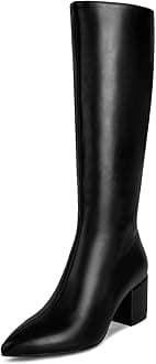 wetkissRhinestone/PU Low Chunky Pointed Toe Knee High Boots for Women with Full Bling Sparkly Crystals Booties for Wedding Party Date Dress