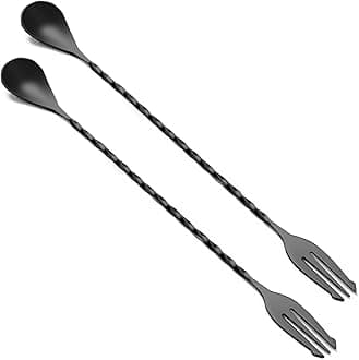 2 Pcs Bar Spoon, 12 Inches Long Handle Drink Stirrer, Stainless Steel Bar Cocktail Mixing Spoons with Double Ended Design for Stirring, Black