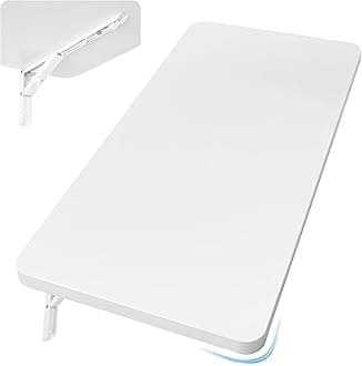 Wall Mounted Folding Table 31.5”L x 15.7”W, Laundry Folding Table with Heavy Duty Metal Collapsible Shelf Brackets, Wall Mounted Desk Fold Down for Small Spaces, White