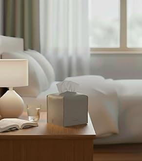 Carrot's Den Tissue Box Cover Holder with Bottom/PU Leather Decorative Organizer for Bathroom, Car, Office/Modern Home Decor (Pastel Gray, Square)